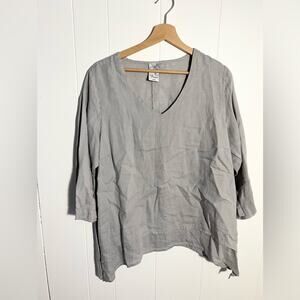 LA FIXSUN 100% pure linen grey top lagenlook asymmetrical hem art to wear